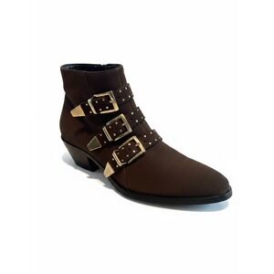 Russell & Bromley Ankle Boots 40 Brown Suede Multi-Buckle Studded Western Chic